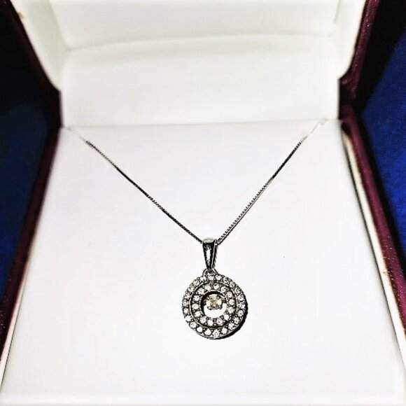 Helzberg Double Halo w/Floating Center Diamond 14K White Gold Necklace New - Picture 4 of 8